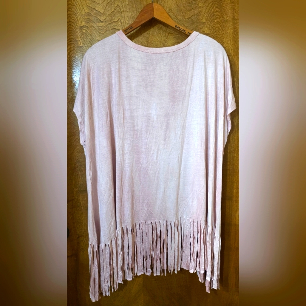 NWOT Pink Fringe Hem Tie Dyed Top - Picture 2 of 5